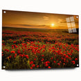Acrylic glass wall art showcasing a vibrant landscape of fields in a chic design, featuring a side view with decorative pins, ideal for home decor enthusiasts.