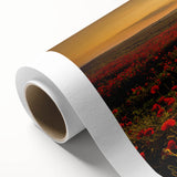 Colorful landscape wall art featuring vibrant fields and rolling hills on a textured rolled canvas, ideal for adding a serene touch to home decor.