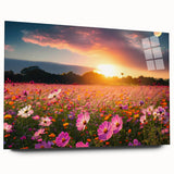 Acrylic glass wall art collection showcasing a vibrant landscape of rolling fields, featuring rich greens and golden yellows, displayed in a contemporary side view without pins. Ideal for modern home decor, this piece adds warmth and color to any interior space.