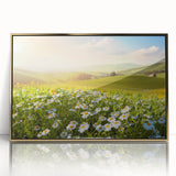 Framed acrylic wall art showcasing a vibrant landscape design with fields and golden accents, perfect for modern home decor. Ideal for adding elegance to any space.
