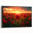 Framed canvas wall art showcasing a serene landscape of fields in muted tones, designed for modern decor, with a sleek black frame enhancing the visual appeal.