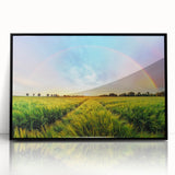 Framed wall art showcasing a vibrant landscape field design in black acrylic, perfect for modern home decor. The front view highlights its elegant frame and intricate details, ideal for enhancing any living space.