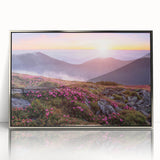 Framed acrylic wall art featuring a vibrant landscape with lush green fields and a serene sky, designed to enhance modern home decor. Silver frame adds elegance.
