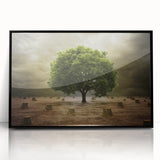 Framed acrylic wall art featuring a vibrant landscape design of rolling fields, presented in a black frame, ideal for modern home decor and art enthusiasts.