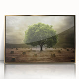 Framed acrylic wall art showcasing a vibrant landscape design with golden accents, perfect for modern home decor. Ideal for adding elegance to living spaces.