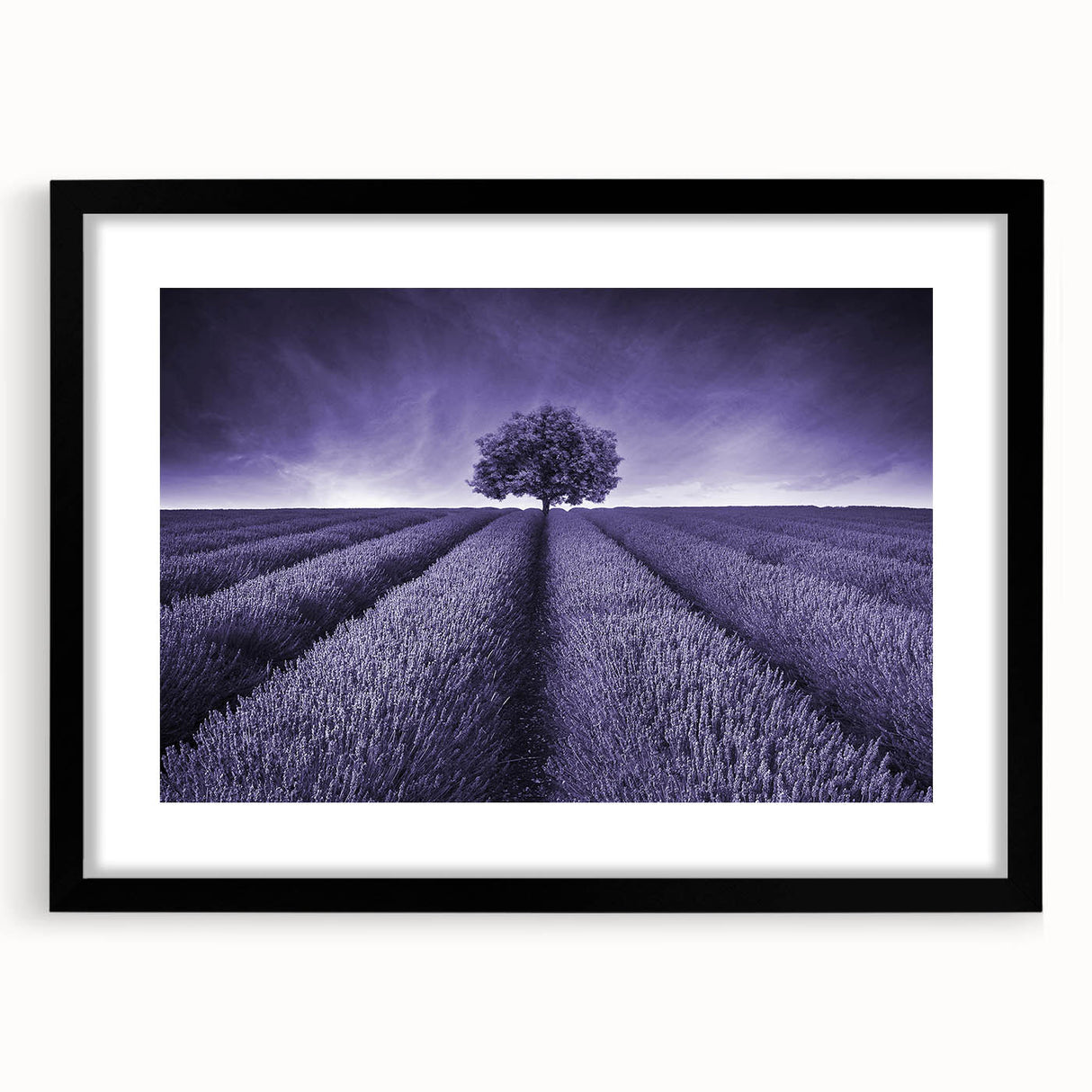 Framed wall art collection showcasing a serene landscape of fields in soft pastel colors, featuring a black frame with a white mat, ideal for home decor.