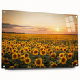 Acrylic glass wall art featuring a vibrant landscape design of rolling fields, highlighted by colorful hues and an elegant side view presentation, suitable for modern decor.