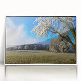 Framed wall art collection showcasing vibrant landscape fields design in acrylic finish, featuring a sleek white frame, perfect for home decor enhancement.