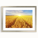 Elegant silver-framed wall art showcasing a vibrant landscape field design, featuring lush green fields under a bright blue sky, perfect for home decor.