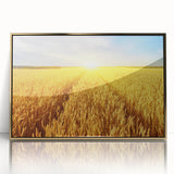 Framed wall art collection featuring a vibrant landscape design with golden accents, showcasing fields and nature. Ideal for modern home decor.
