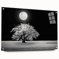 Acrylic glass wall art piece showcasing a vibrant landscape of rolling fields, featuring rich greens and yellows with decorative pins for easy mounting. Perfect for enhancing modern home decor.