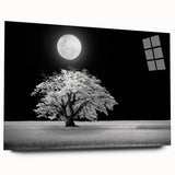 Acrylic glass wall art showcasing a vibrant landscape design with lush green fields and a bright blue sky, elegantly displayed from a side view without pins. Ideal for modern home decor.