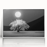 Framed acrylic wall art depicting a serene landscape of golden fields under a bright blue sky, perfect for modern home decor. The white frame enhances the vibrant colors and adds elegance.
