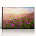 Framed acrylic wall art featuring a vibrant landscape of fields, showcasing lush greenery and a bright blue sky, perfect for modern home decor.