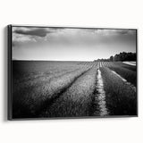 Framed canvas wall art showcasing a vibrant landscape field design with rich colors, presented with a sleek black frame, ideal for modern home decor.