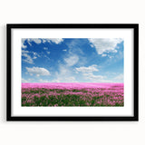 Framed wall art collection featuring serene landscape fields with a black mat and sleek black frame, ideal for modern home decor and aesthetic enhancement.
