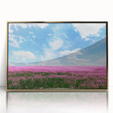 Framed acrylic wall art showcasing a vibrant landscape of golden fields, perfect for modern decor. The front view highlights intricate details and rich colors, enhancing any room's ambiance.