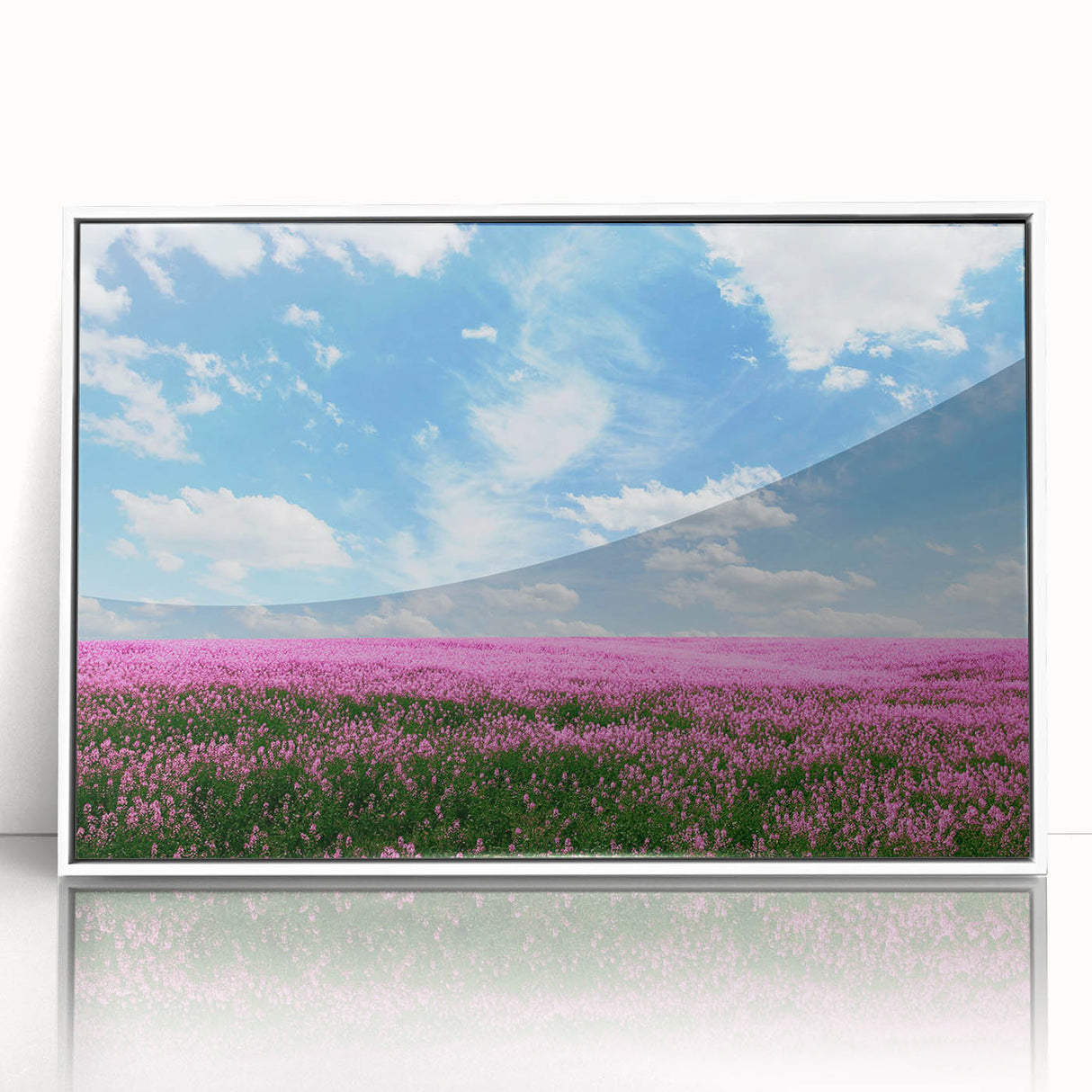 Framed acrylic wall art featuring a vibrant landscape of rolling fields in rich greens and yellows, designed to enhance modern home decor. Perfect for adding a serene touch to any room.