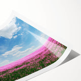 Vibrant rolled print of serene landscape fields, showcasing lush green fields under a bright blue sky, ideal for home decor and art enthusiasts. Perfect for bringing nature's tranquility indoors.