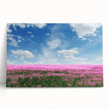 Stretched canvas wall art showcasing a vibrant landscape of golden fields under a clear blue sky, perfect for home decor and enhancing interior aesthetics.