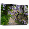 Acrylic glass wall art collection showcasing a vibrant landscape and garden design, viewed from the side with decorative pins, perfect for modern home decor.