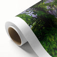 Rolled canvas artwork showcasing a vibrant landscape garden design, featuring lush greenery and colorful flowers, perfect for enhancing home decor.