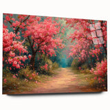 Acrylic glass wall art showcasing a vibrant landscapes and gardens design, displayed from the side without pins, perfect for enhancing interior decor.