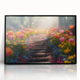 Framed wall art featuring a stunning landscape garden design, presented in a sleek black frame. The vibrant colors and intricate details create a serene atmosphere, perfect for home decor. Ideal for nature lovers seeking to enhance their living space with elegant artwork.