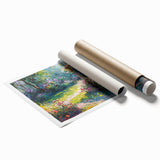 Rolled print showcasing a vibrant landscape garden design, featuring lush greenery and colorful flowers, ideal for home decor and art enthusiasts.