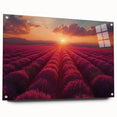 Acrylic glass wall art collection showcasing vibrant landscape and garden designs, displayed from a side view with pins for easy hanging, perfect for home decor.