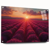 Acrylic glass wall art collection showcasing vibrant landscape and garden designs, displayed from a side view with pins for easy hanging, perfect for home decor.