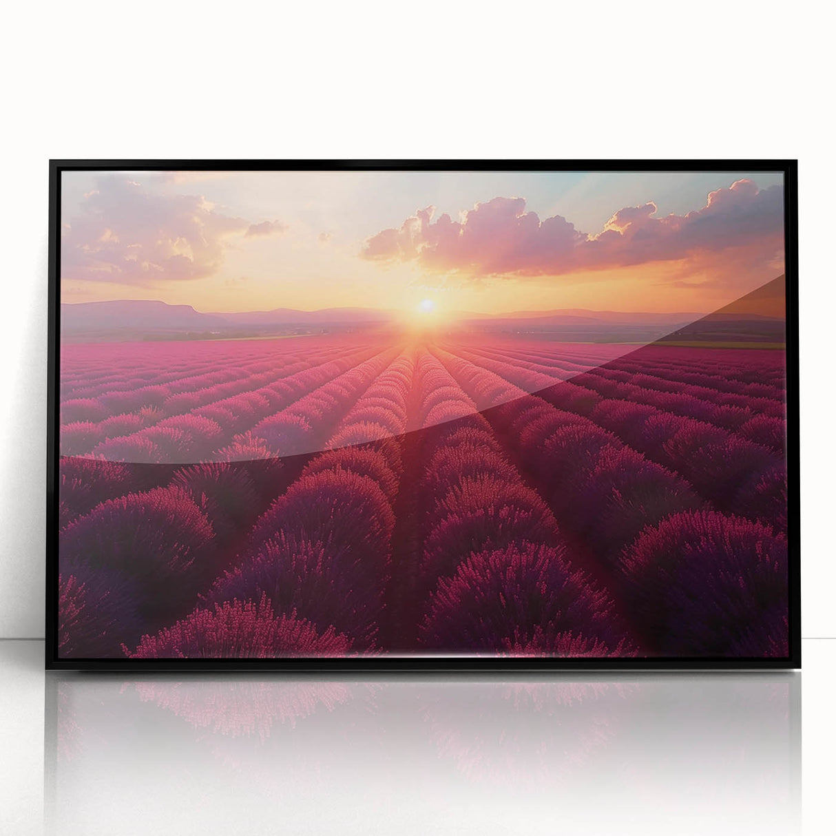 Framed wall art collection showcasing vibrant landscape and garden designs with a sleek black frame, perfect for enhancing home decor aesthetics.