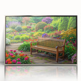 Framed wall art collection showcasing a stunning landscape garden design with vibrant colors and intricate details, featuring a sleek silver frame for a modern touch.