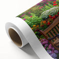 Colorful rolled canvas artwork showcasing a vibrant abstract landscape design, featuring rich hues of green, blue, and orange, ideal for modern home decor or gallery displays.