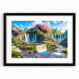 Black-framed wall art showcasing a vibrant landscape garden design, featuring rich colors and intricate details, ideal for home decor. This artwork adds a touch of nature-inspired elegance to any room.