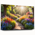 Acrylic wall art collection showcasing a vibrant landscape garden design, displayed in a side view with elegant pins for mounting, perfect for enhancing home decor.