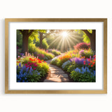 Framed wall art collection featuring a gold mat and intricate landscape garden design, showcasing vibrant colors and elegant aesthetics, ideal for home decor.