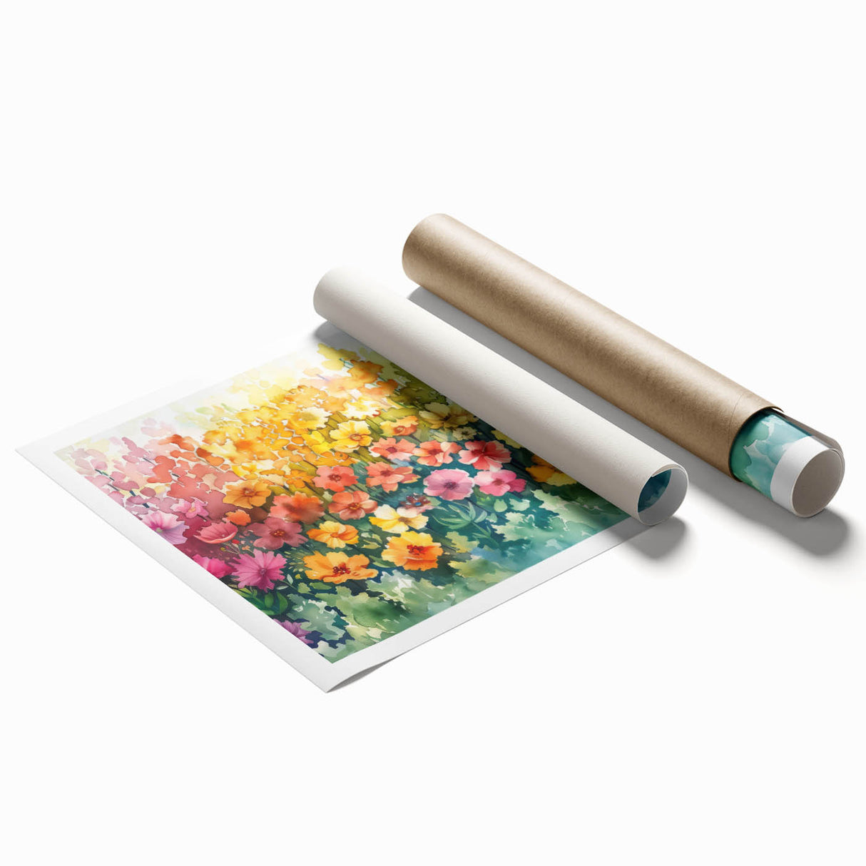 Vibrant rolled print showcasing a stunning landscape garden design, perfect for home decor. Features rich colors and intricate details, ideal for art enthusiasts.