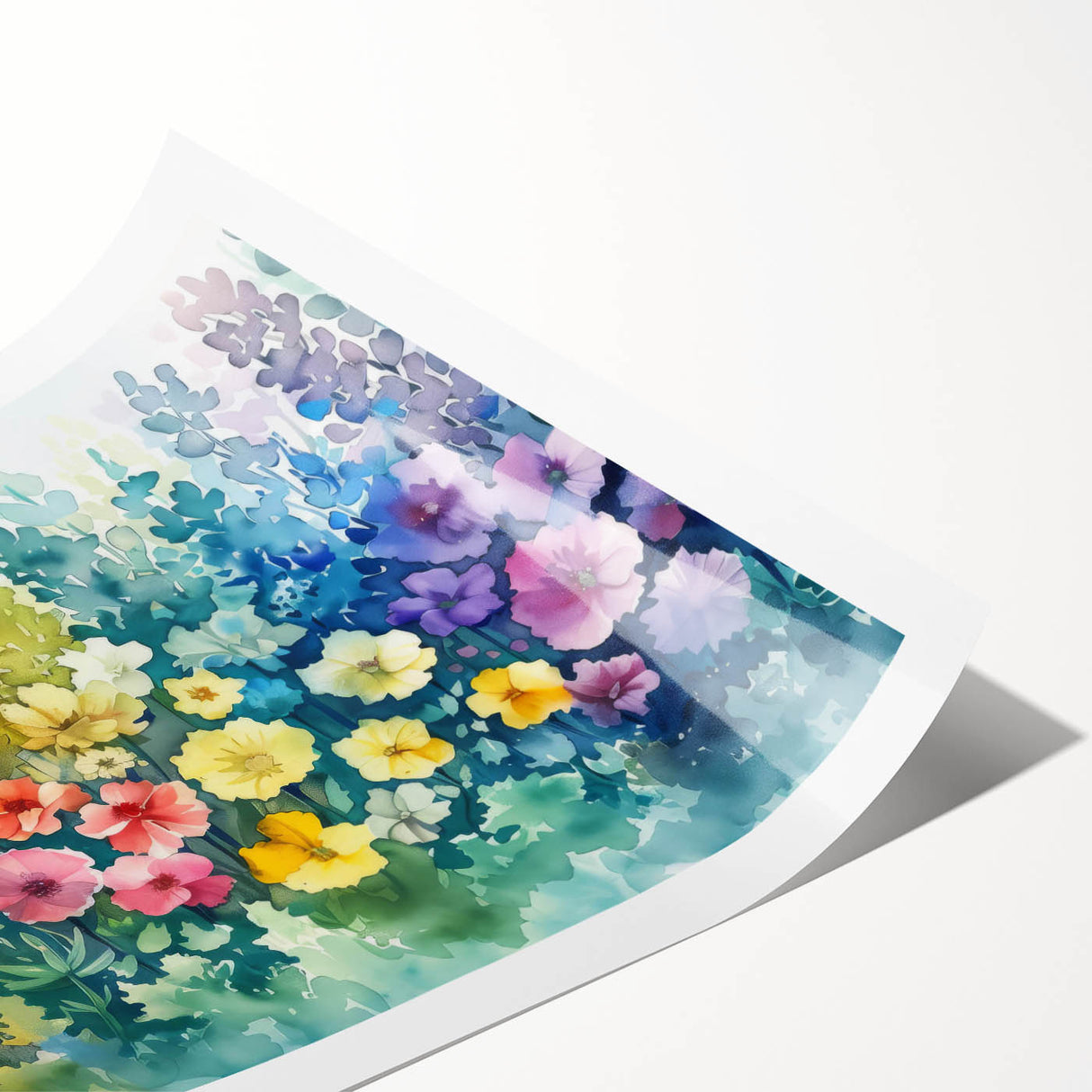 Vibrant rolled print of a serene landscape garden design featuring lush greenery and colorful flowers, ideal for home decor and art enthusiasts, packaged securely for delivery.