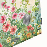 Close-up of a vibrant acrylic glass wall art piece showcasing a lush garden landscape design, featuring rich greens and earthy tones, perfect for home decor.