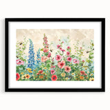 Framed wall art featuring a modern landscape garden design in a black frame with a mat, showcasing vibrant colors and intricate details, perfect for home decor.