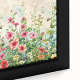 Framed canvas artwork showcasing a vibrant landscape garden design with lush greenery and colorful flowers, ideal for home decor and art enthusiasts.