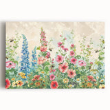 Stretched canvas wall art showcasing a vibrant landscape garden design, featuring lush greenery and colorful blooms, perfect for home decor enhancement.