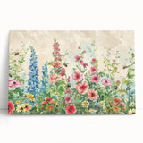 Stretched canvas featuring a vibrant landscape garden design, showcasing lush greenery and colorful flowers, perfect for enhancing home decor.