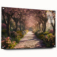 Acrylic glass wall art collection showcasing a vibrant landscapes and gardens design, displayed from a side view with decorative pins securing it. Perfect for home decor enthusiasts seeking unique, nature-inspired artwork.