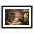 Framed wall art collection featuring a scenic landscape design with vibrant colors, set in a sleek black frame with a white mat, perfect for home decor.