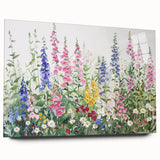 Acrylic glass wall art collection showcasing a vibrant landscape garden design, displayed in a side view without pins, perfect for enhancing modern decor. The artwork features rich colors and intricate details, ideal for nature lovers and home decor enthusiasts.