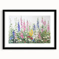 Black-framed wall art featuring a vibrant landscape garden design, showcasing lush greenery and colorful flowers, ideal for home decor enhancement.