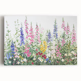 Stretched canvas wall art showcasing a vibrant landscape garden design, featuring lush greenery and colorful flowers, perfect for enhancing home decor with nature-inspired aesthetics.