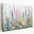 Stretched canvas artwork showcasing a vibrant landscape garden design, featuring intricate details and rich colors, ideal for enhancing home decor.